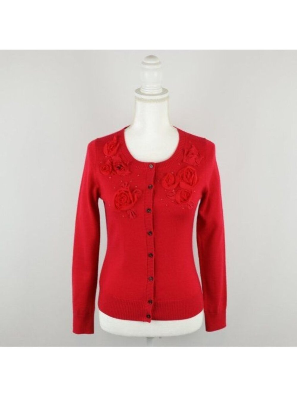 Banana Republic Women's Small Red Merino Wool Blend Embellished Cardigan